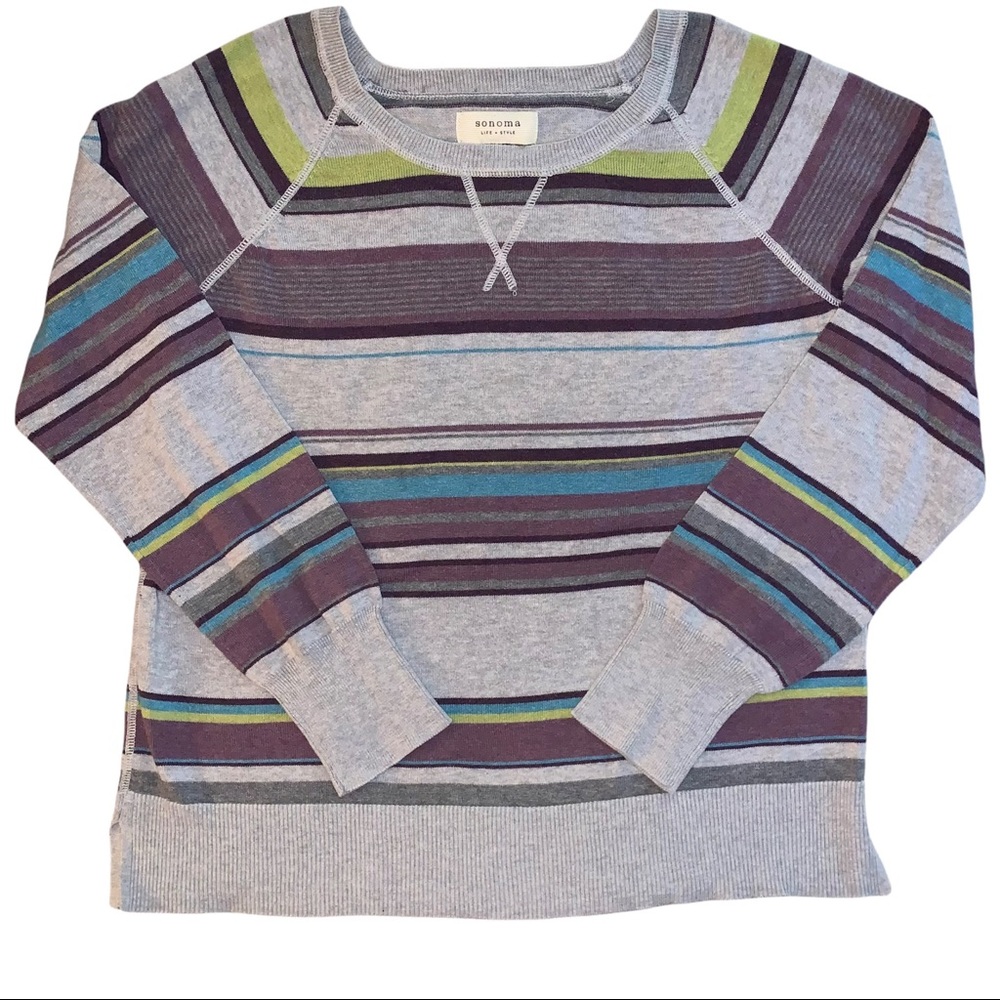 Y2K Sonoma Grey & Green & Maroon Striped Sweater